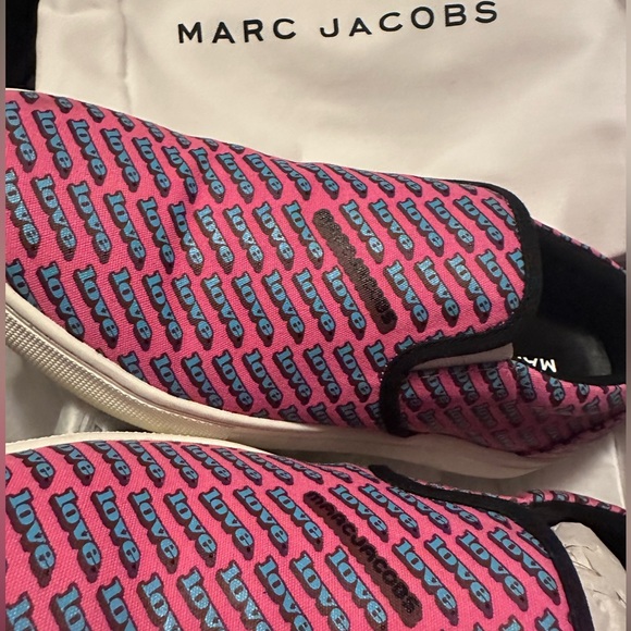 Shoes - Marc Jacobs Women’s Pink Love Printed Canvas Slip on Sneakers.